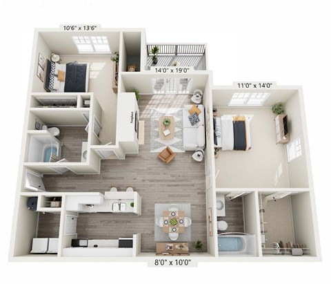 a 2 bedroom192 sq ft floor plan